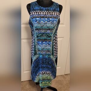 Women's Size 6 Ronni Nicole Dress Blue Green White Knit Overlay